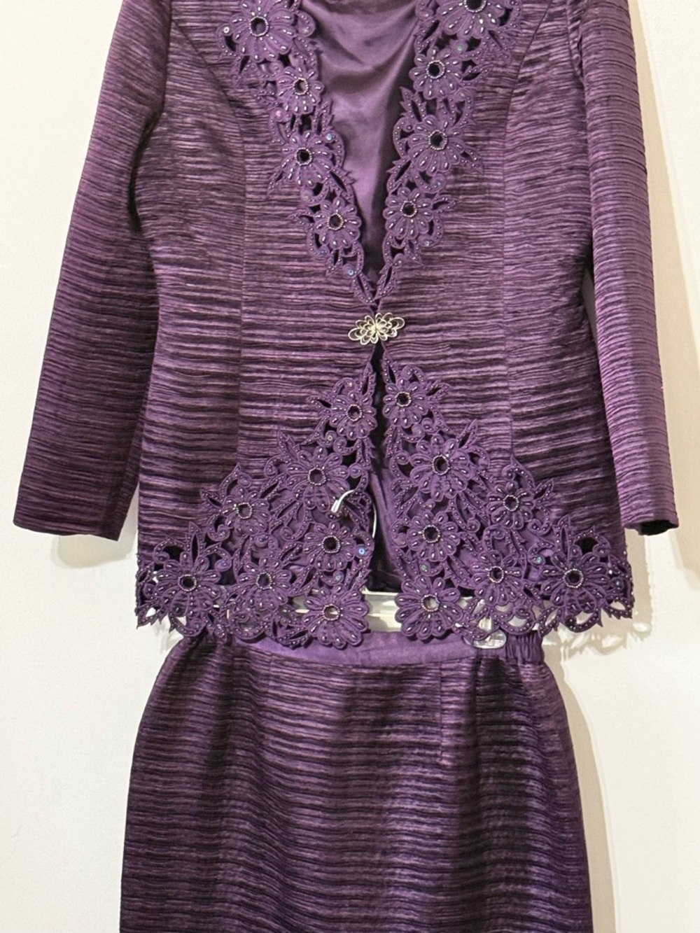 Elegant Purple Lace-Trim Blazer Jacket